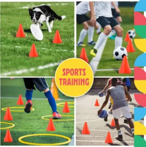 S9335fd67719b4ee89df1fd1e55fa7a26A.webp Red Mini Traffic Cones – 5-Piece Sports & Driving Practice Cone Set